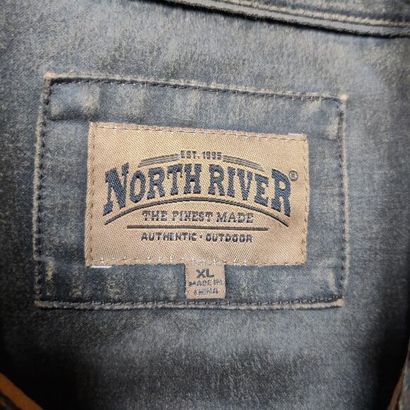 Vtg 90s North River Faux Leather Coated Canvas Snap Button Outdoor Work Shirt XL - Picture 6 of 10
